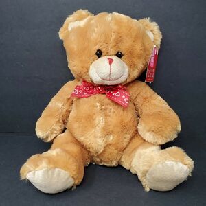 Dan Dee Teddy Bear 13" Plush Stuffed Animal Brown Valentine's Day Red Hearts